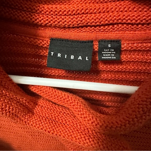 Tribal Women's Orange Cowl Neck Cardigan Sweater Quarter Length Sleeve - Picture 6 of 8